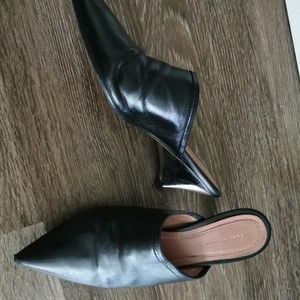 zara leather loafer with silver kitten heels